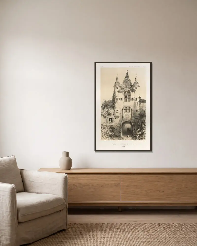 Tor des Schlosses von Exideuil (Dordogne) von Victor Petit gerahmt an einer Wand