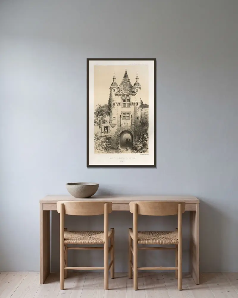 Tor des Schlosses von Exideuil (Dordogne) von Victor Petit gerahmt an einer Wand