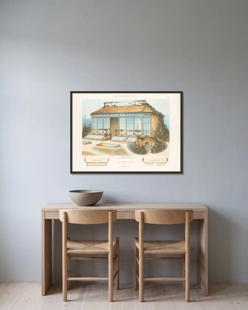 Gewächshaus und Orangerie von Victor Petit gerahmt an einer Wand