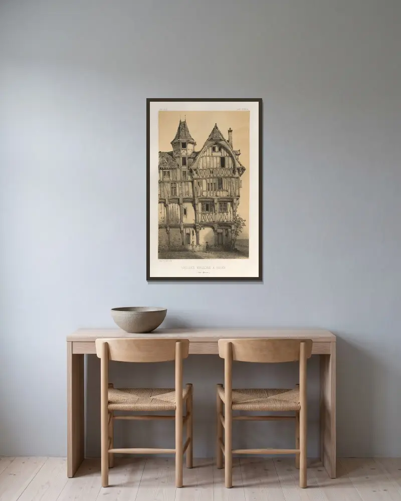 Alte Häuser in Rouen (Seine-Inférieure) von Victor Petit gerahmt an einer Wand