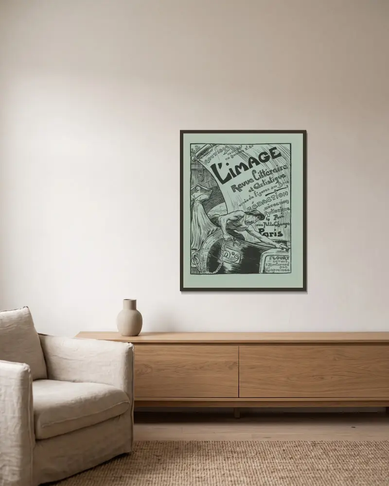 L’image. Revue littéraire et artistique Nr. 9 av Victor Prouvé inramad på en vägg