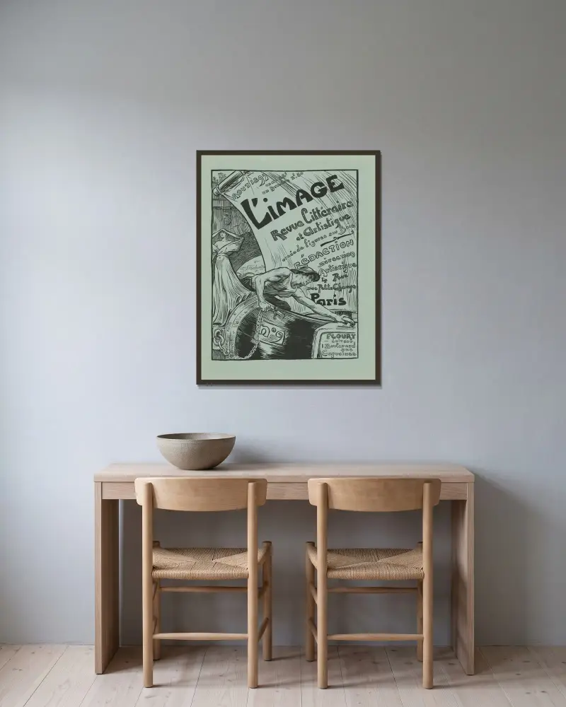 L’image. Revue littéraire et artistique Nr. 9 av Victor Prouvé inramad på en vägg