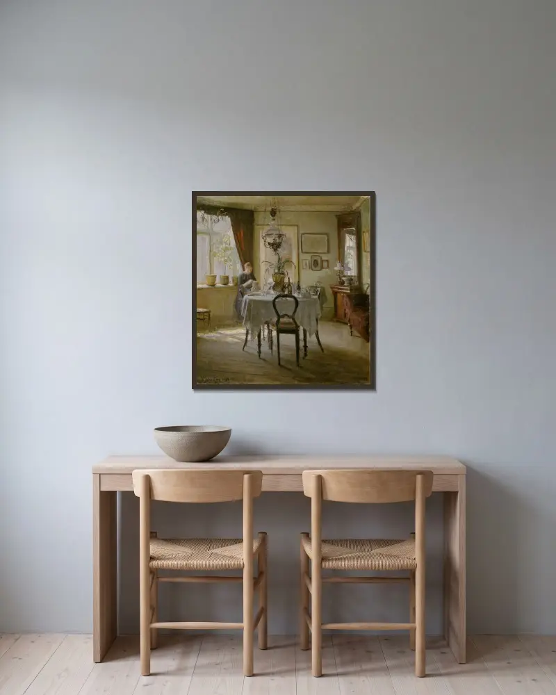 Sunlight in the Dining-room av Viggo Johansen inramad på en vägg