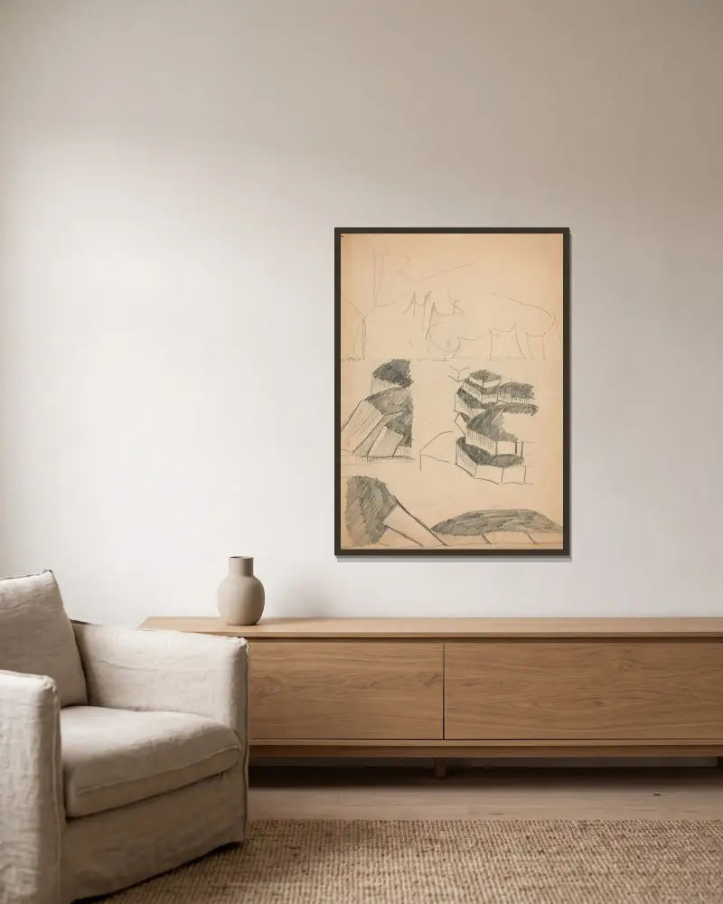 Original drawings 20 av Viking Eggeling inramad på en vägg