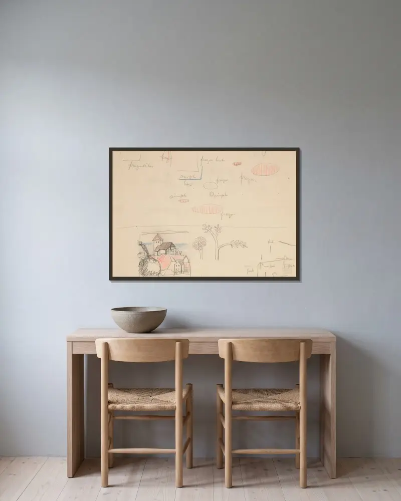 Original drawings 22 av Viking Eggeling inramad på en vägg