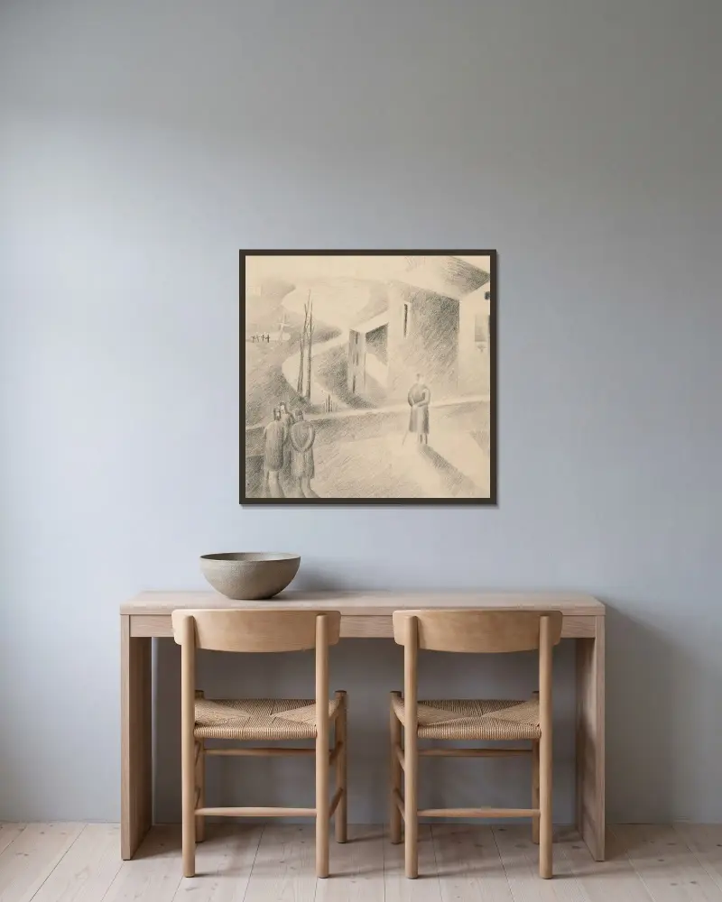 Original drawings 25 av Viking Eggeling inramad på en vägg