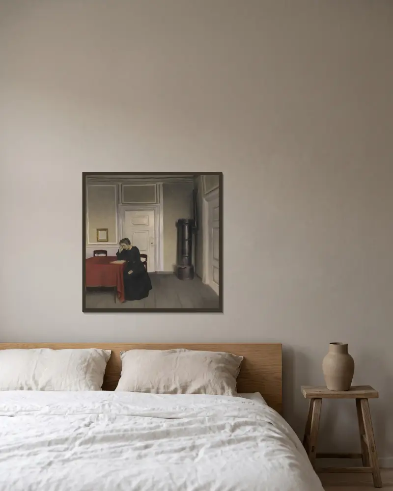 A Room in the Artist’s Home in Strandgade, Copenhagen, with the Artist’s Wife, 1902 av Vilhelm Hammershøi inramad på en vägg