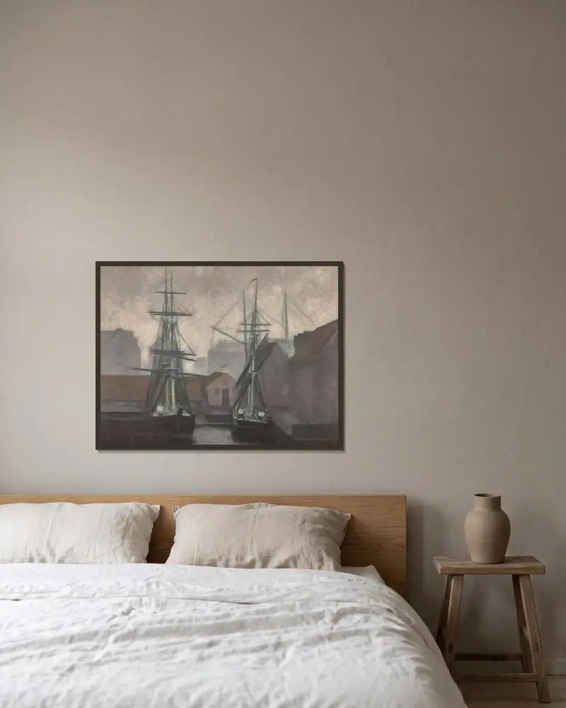 Grönländische Handelsbrygge, Christianshavn, Kopenhagen von Vilhelm Hammershøi gerahmt an einer Wand