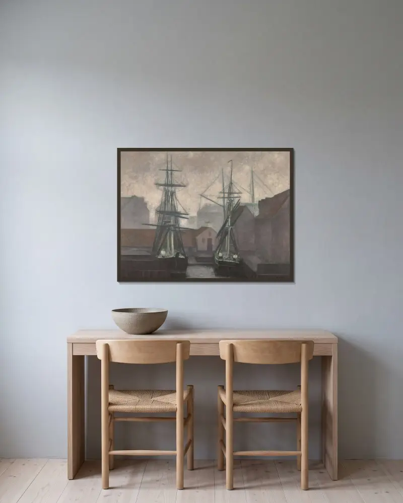 Grönländische Handelsbrygge, Christianshavn, Kopenhagen von Vilhelm Hammershøi gerahmt an einer Wand
