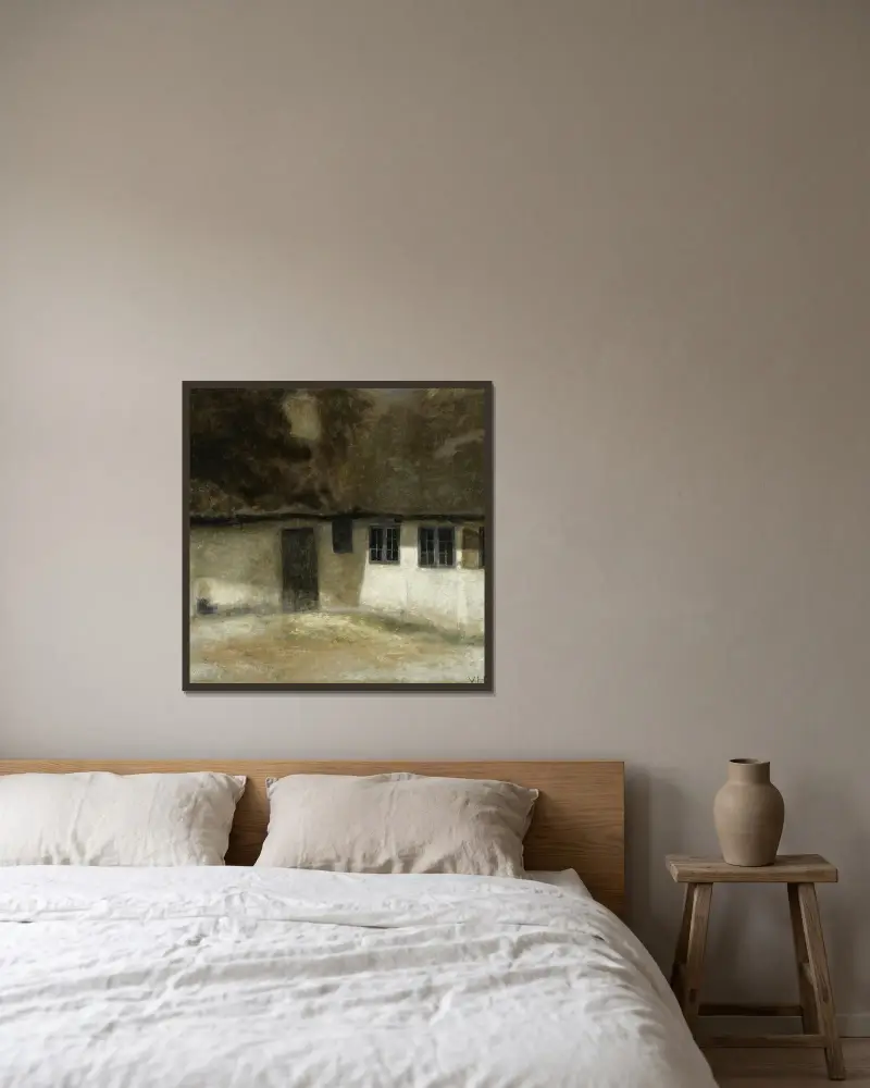 Hjørnet Af En Bondegård (Corner Of A Farm) av Vilhelm Hammershøi inramad på en vägg