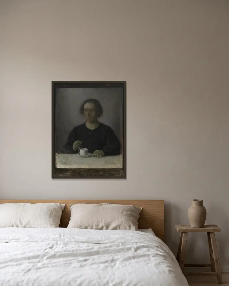 Ida Hammershøi, the Artist’s Wife, with a Teacup av Vilhelm Hammershøi inramad på en vägg