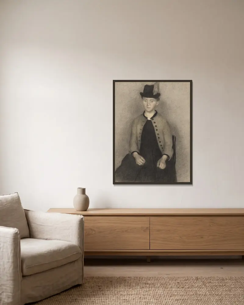 Ida Ilsted, the Artist’s Wife av Vilhelm Hammershøi inramad på en vägg