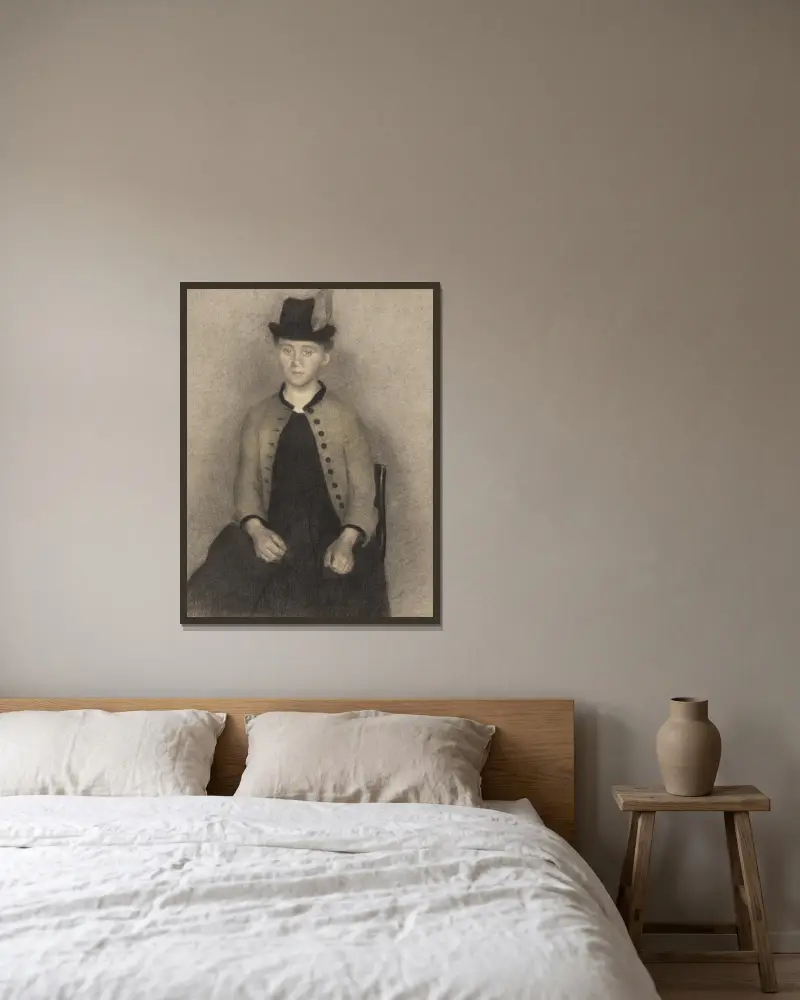 Ida Ilsted, the Artist’s Wife av Vilhelm Hammershøi inramad på en vägg