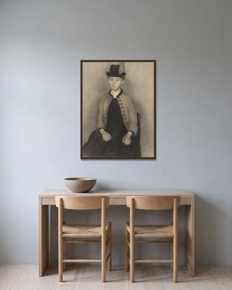 Ida Ilsted, the Artist’s Wife av Vilhelm Hammershøi inramad på en vägg