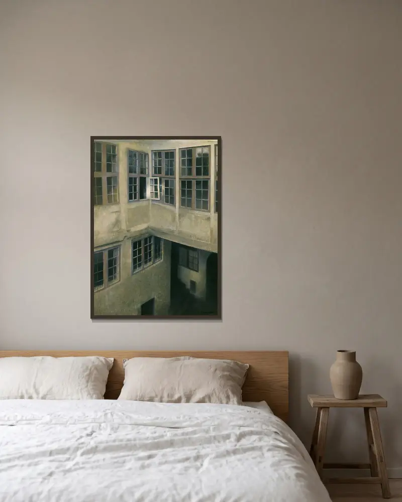 Interior of Courtyard, Strandgade 30 av Vilhelm Hammershøi inramad på en vägg