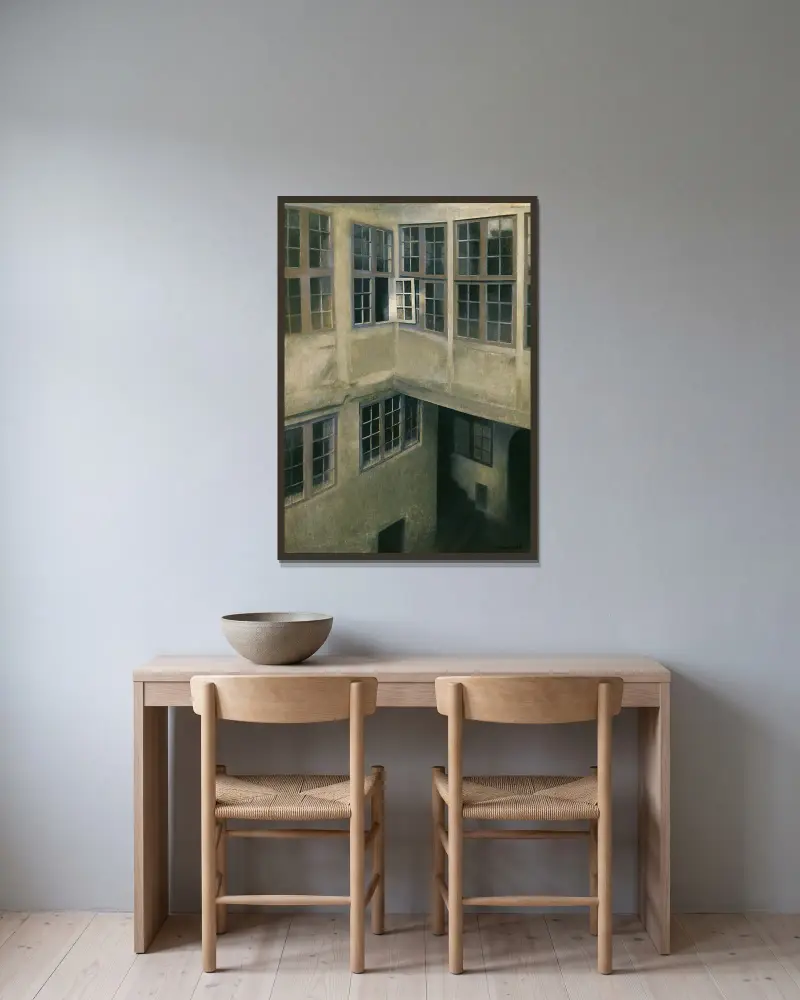 Interior of Courtyard, Strandgade 30 av Vilhelm Hammershøi inramad på en vägg