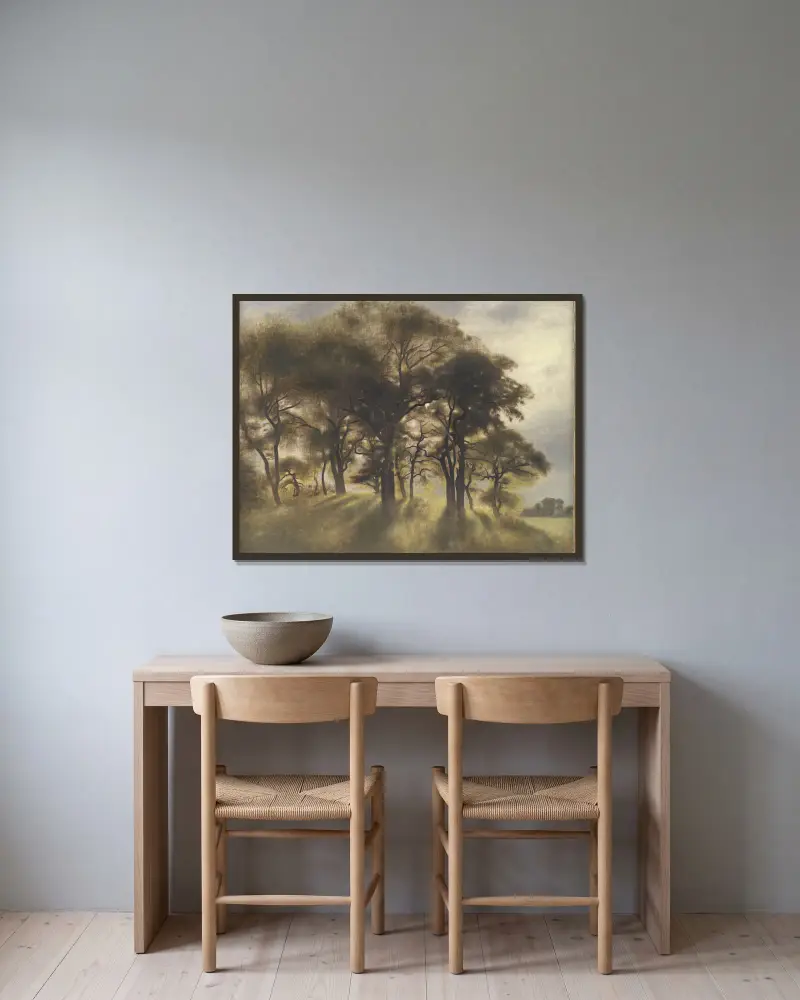 Near Fortunen, Jægersborg Deer Park, North of Copenhagen av Vilhelm Hammershøi inramad på en vägg