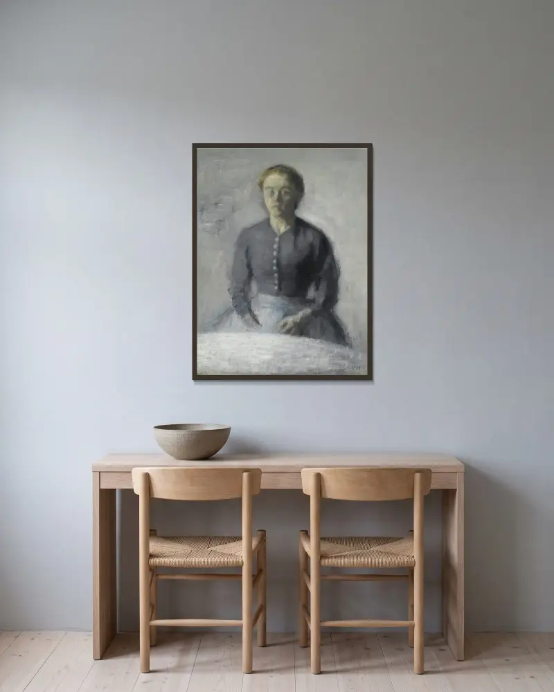 Bildnis von Ida von Vilhelm Hammershøi gerahmt an einer Wand