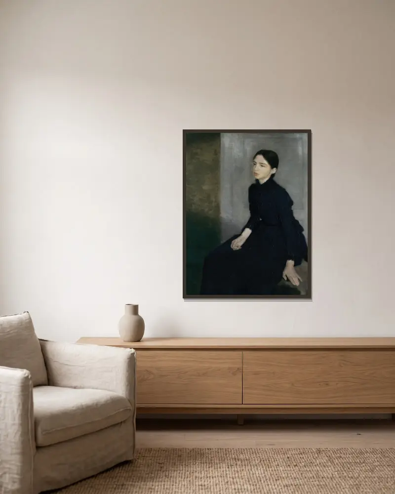 Portrait of a young woman. The artist’s sister Anna Hammershøi av Vilhelm Hammershøi inramad på en vägg