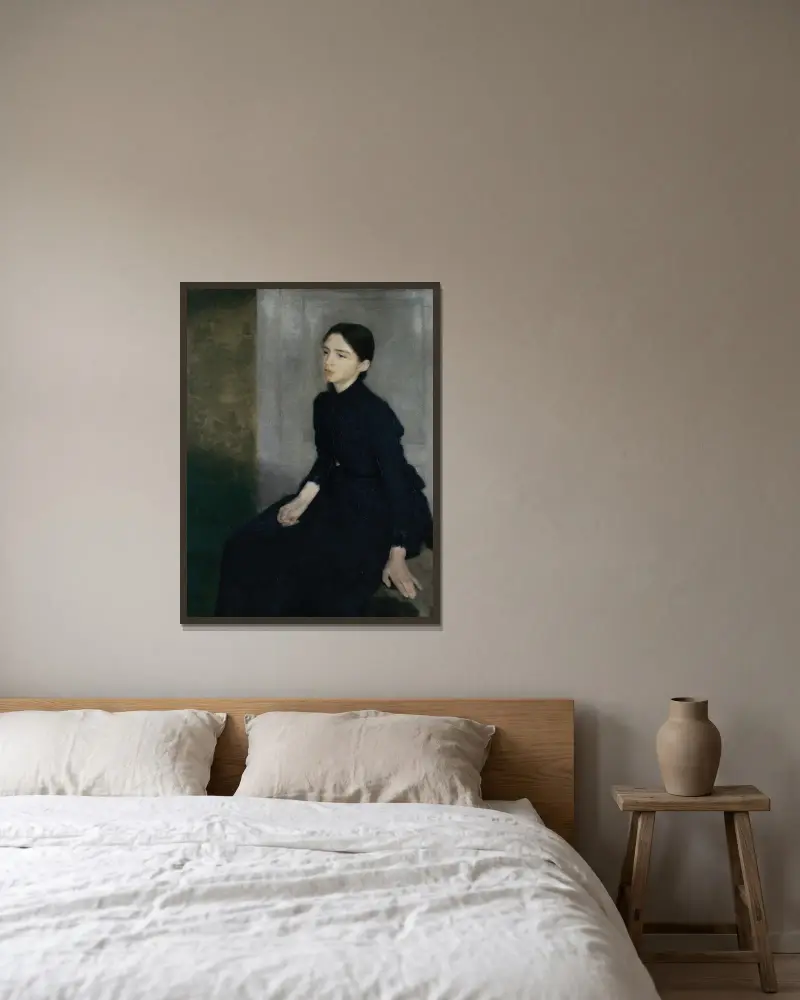 Portrait of a young woman. The artist’s sister Anna Hammershøi av Vilhelm Hammershøi inramad på en vägg