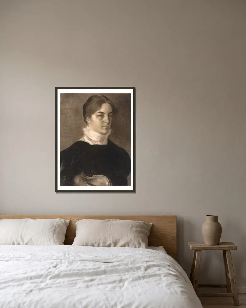 Portrait of Karen Bramsen av Vilhelm Hammershøi inramad på en vägg