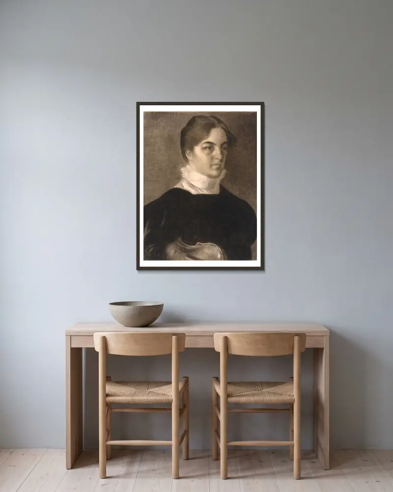 Portrait of Karen Bramsen av Vilhelm Hammershøi inramad på en vägg