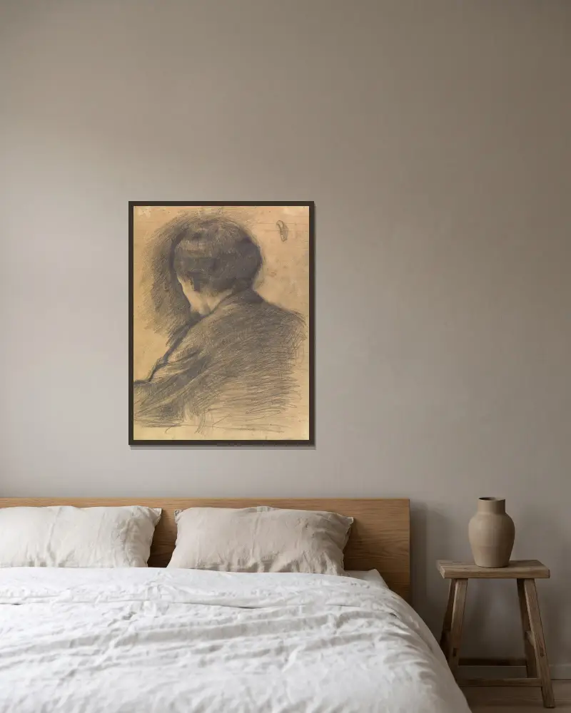 Selbstporträt von hinten gesehen von Vilhelm Hammershøi gerahmt an einer Wand