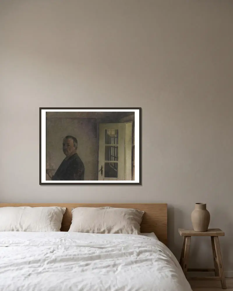 Self-Portrait. The Cottage Spurveskjul at Sorgenfri, North of Copenhagen av Vilhelm Hammershøi inramad på en vägg
