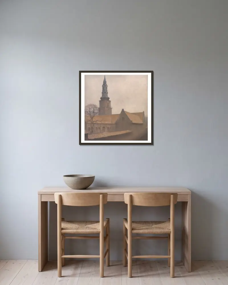 S:t Peters kyrka, Köpenhamn av Vilhelm Hammershøi inramad på en vägg