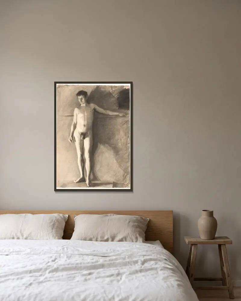 Stojící mužský akt, Vilhelm Hammershøi v rámu na stěně