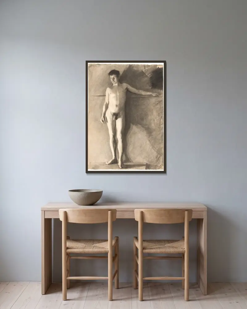Stojící mužský akt, Vilhelm Hammershøi v rámu na stěně