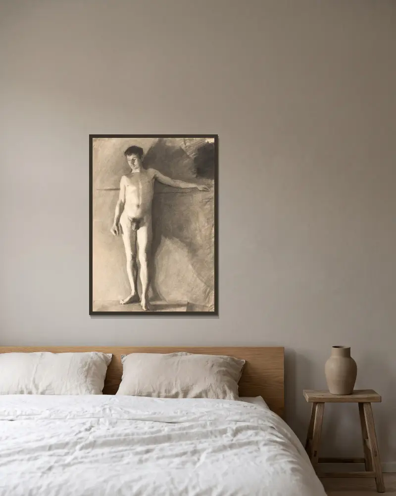 Stojící mužský model, Vilhelm Hammershøi v rámu na stěně