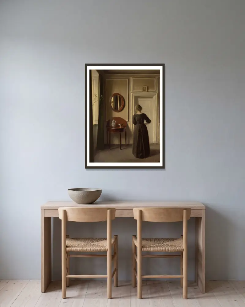 Stube (Interieur mit ovalem Spiegel), 1900 von Vilhelm Hammershøi gerahmt an einer Wand