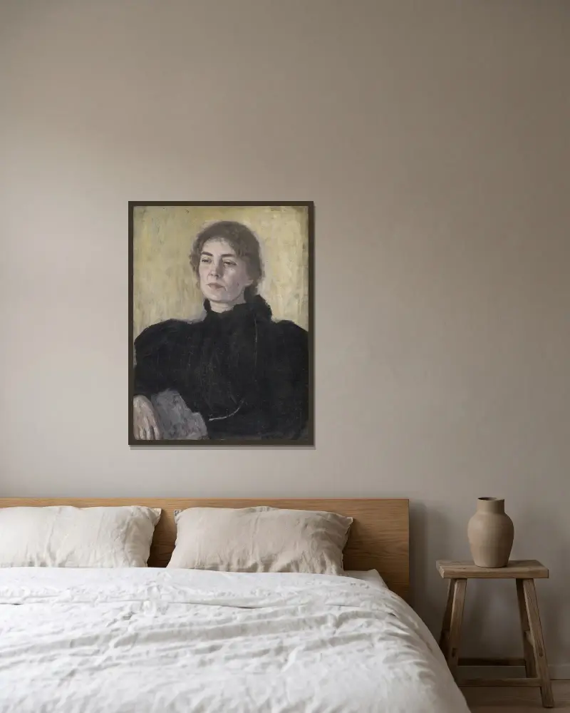 Thora Bendix, née Anne Victoria Sundberg av Vilhelm Hammershøi inramad på en vägg
