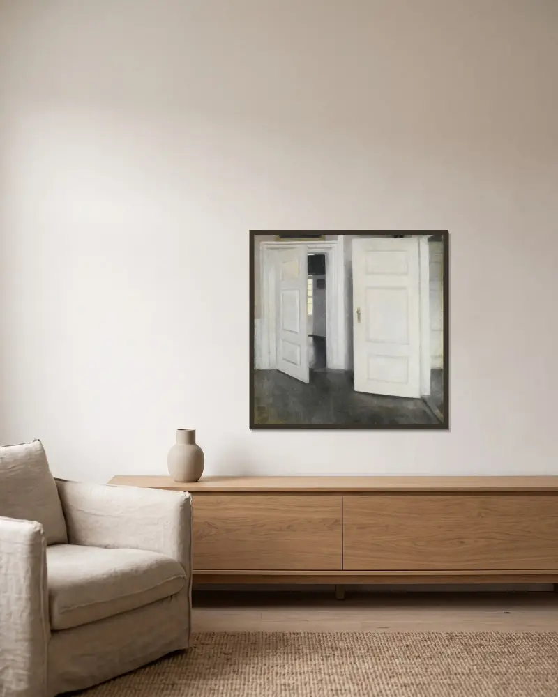 White doors, strandgade 30 av Vilhelm Hammershøi inramad på en vägg