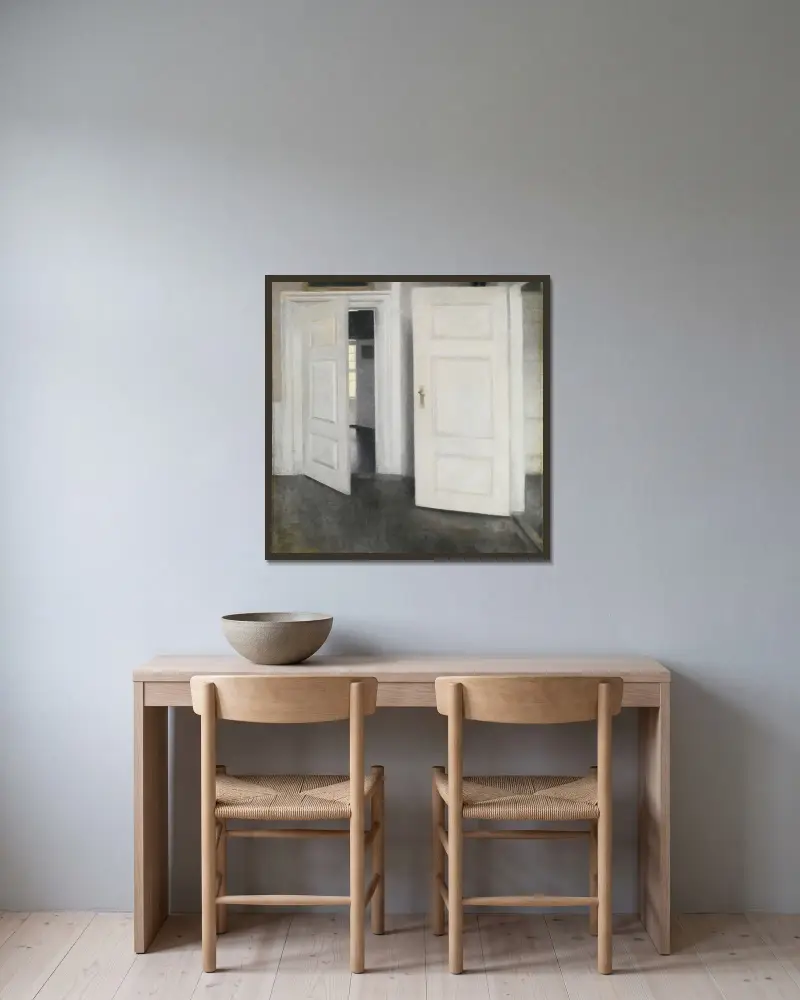 White doors, strandgade 30 av Vilhelm Hammershøi inramad på en vägg