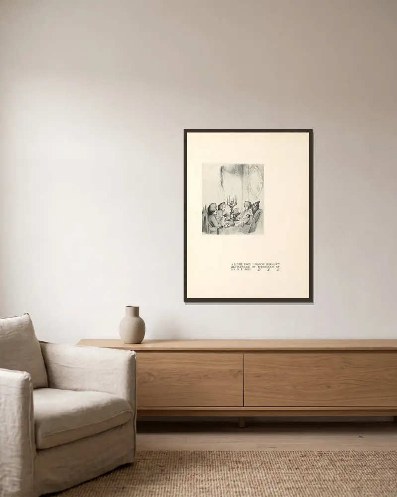 Szene aus 'Manon Lescaut' – Nr. 2 von Aubrey Vincent Beardsley gerahmt an einer Wand