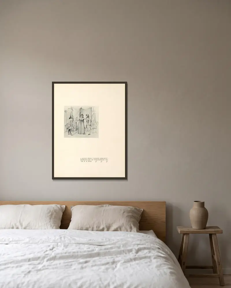 Eine Szene aus „Manon Lescaut“ – Nr. 1 von Aubrey Vincent Beardsley gerahmt an einer Wand