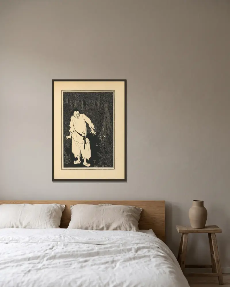 Ali Baba In The Wood – nr 1 av Aubrey Vincent Beardsley inramad på en vägg