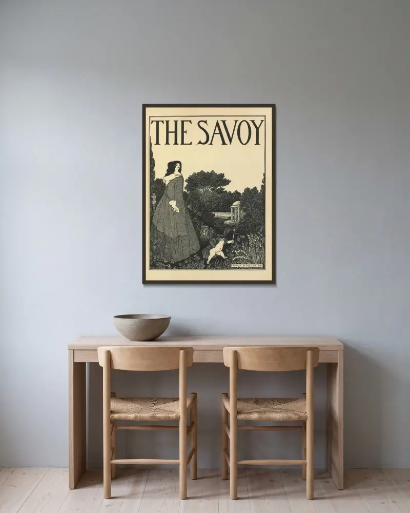 Cover Design for No. 1 of ‘The Savoy’ av Aubrey Vincent Beardsley inramad på en vägg