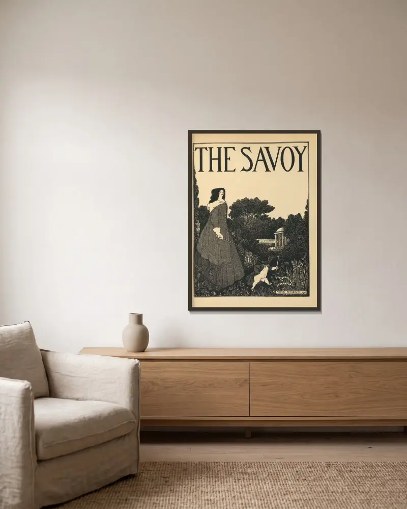 Cover Design. From ‘The Savoy’ No.1 av Aubrey Vincent Beardsley inramad på en vägg
