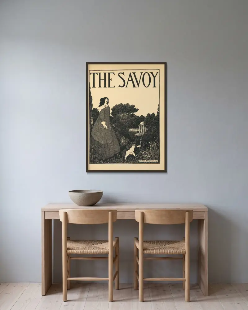 Cover Design. From ‘The Savoy’ No.1 av Aubrey Vincent Beardsley inramad på en vägg