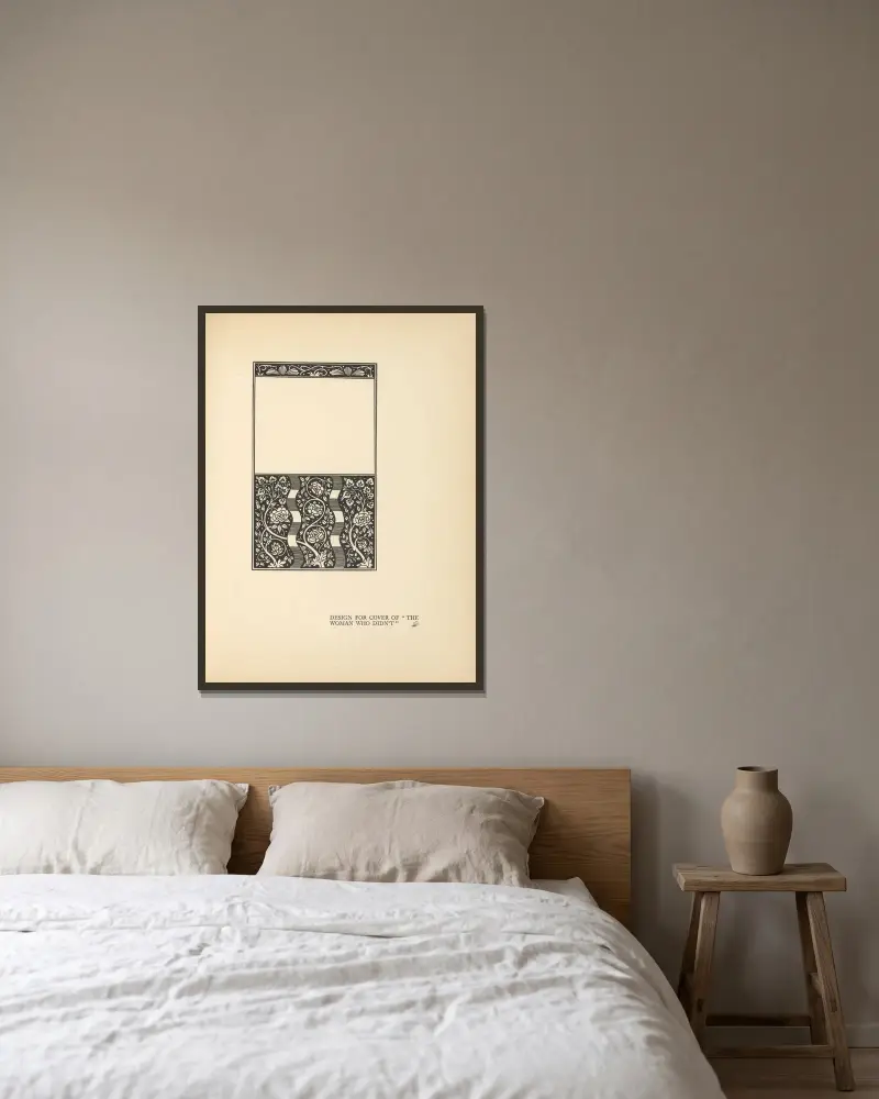 Design for cover of ‘The Woman Who Didn’t’ av Aubrey Vincent Beardsley inramad på en vägg