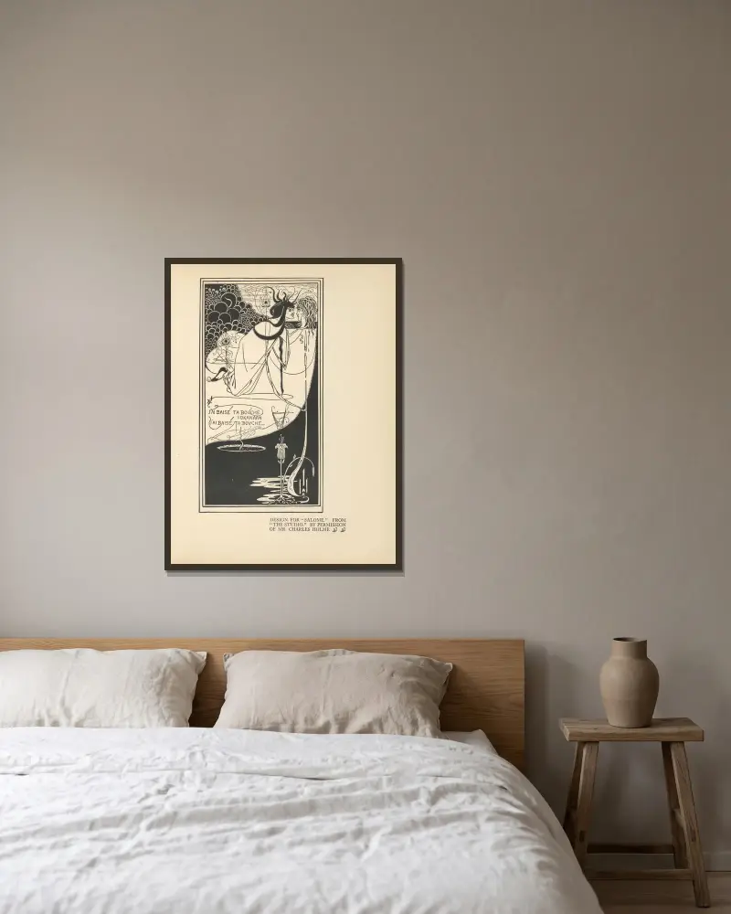 Návrh pro „Salome“, Aubrey Vincent Beardsley v rámu na stěně