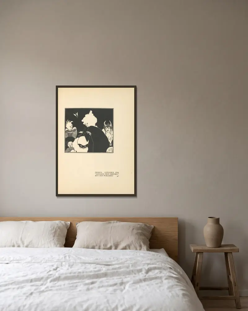 Design. Avsedd för 'Lucians sanna historia', men ej publicerad av Aubrey Vincent Beardsley inramad på en vägg