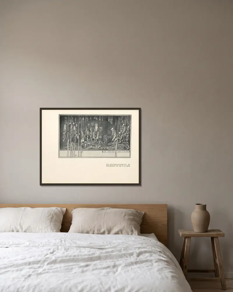 Die Götterdämmerung von Aubrey Vincent Beardsley gerahmt an einer Wand