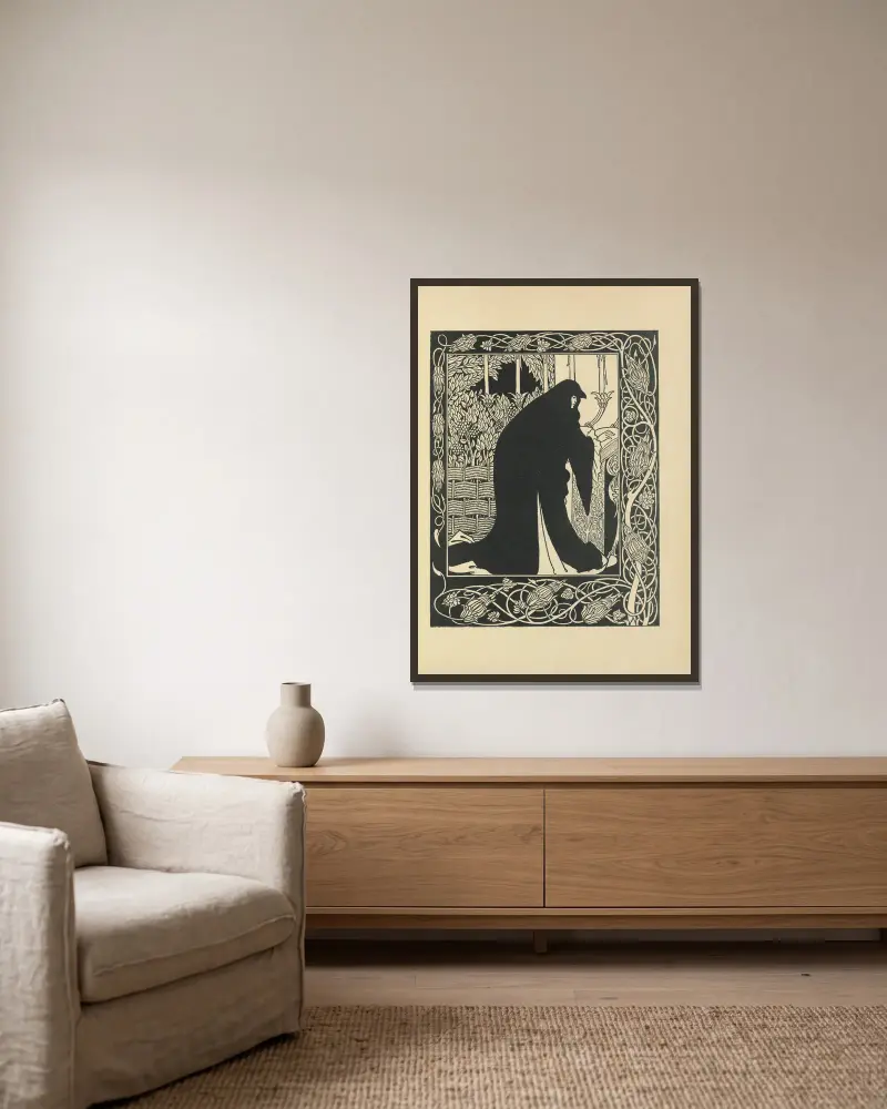 How Queen Guenever made her a Nun From ‘Le Morte Darthur’ av Aubrey Vincent Beardsley inramad på en vägg
