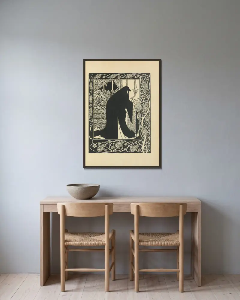How Queen Guenever made her a Nun From ‘Le Morte Darthur’ av Aubrey Vincent Beardsley inramad på en vägg