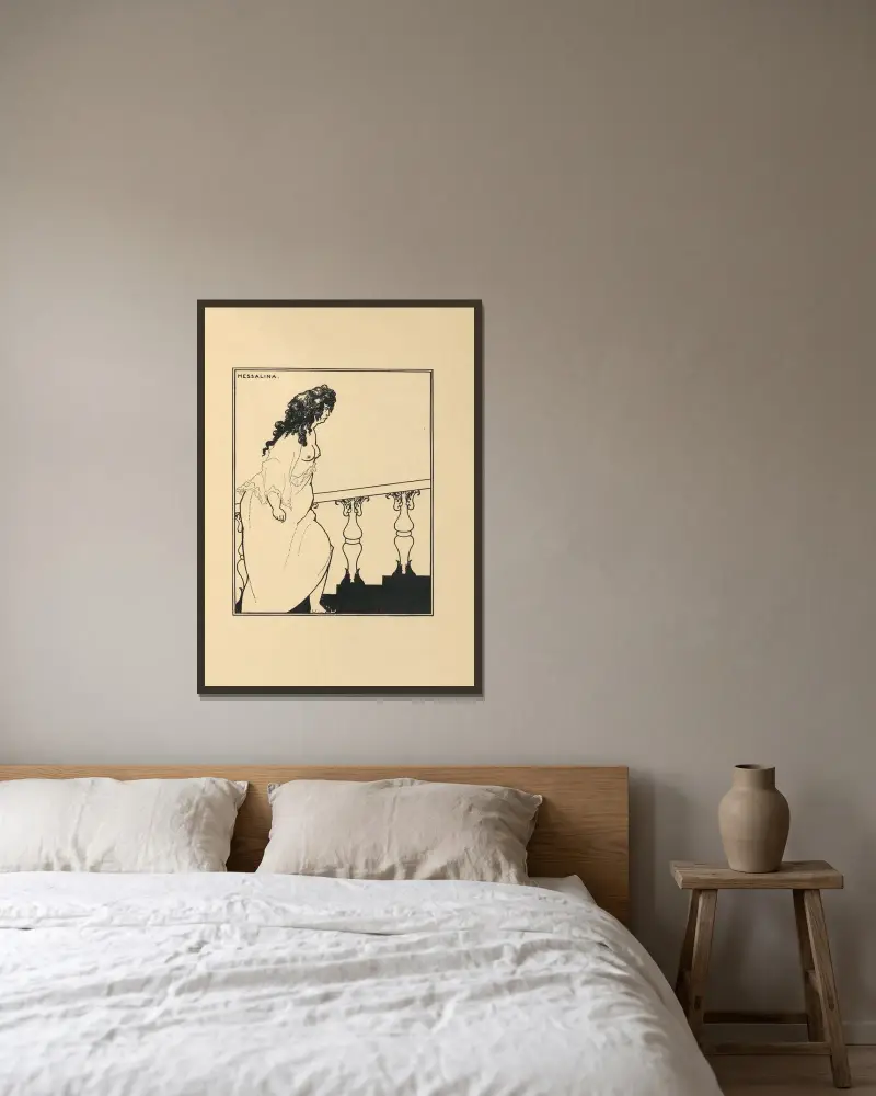 Messalina kehrt vom Bade zurück von Aubrey Vincent Beardsley gerahmt an einer Wand