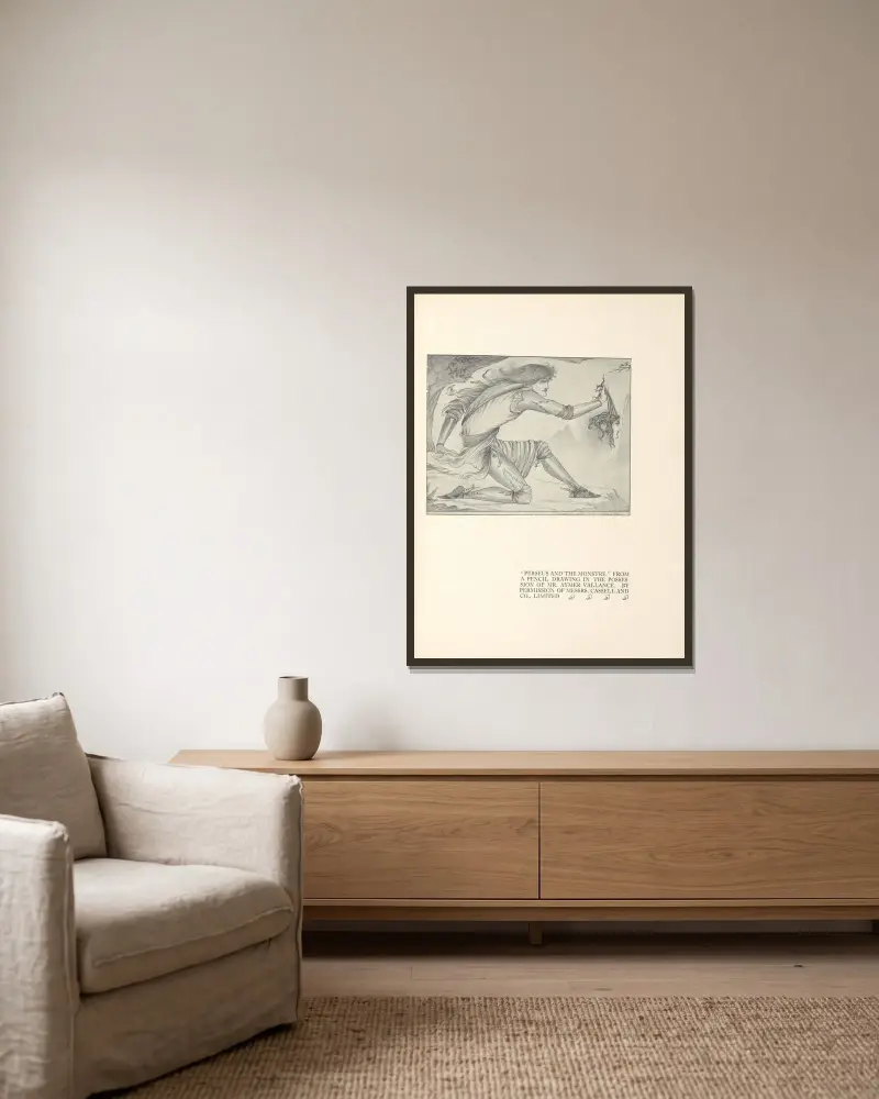 Perseus und das Ungeheuer von Aubrey Vincent Beardsley gerahmt an einer Wand